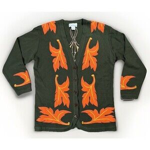 Vintage 90s Cappagallo Fall Embroidered Appliqué Cardigan Womens XL